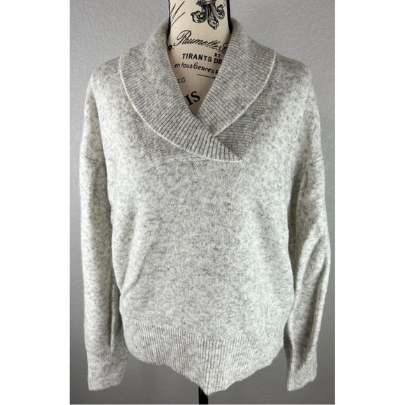 NWT Madewell Shawl Collar Sweater Grey Marled Knit Pullover Puff Sleeve Medium - Picture 2 of 12
